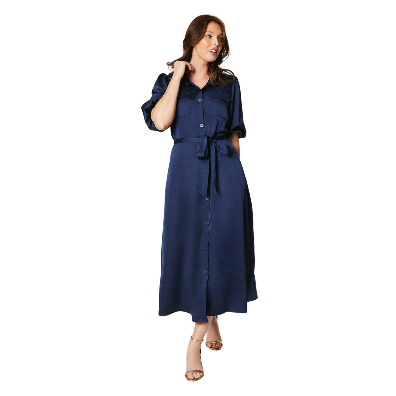 Navy - Front - Principles Womens-Ladies Volume Midi Dress