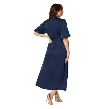 Navy - Back - Principles Womens-Ladies Volume Midi Dress