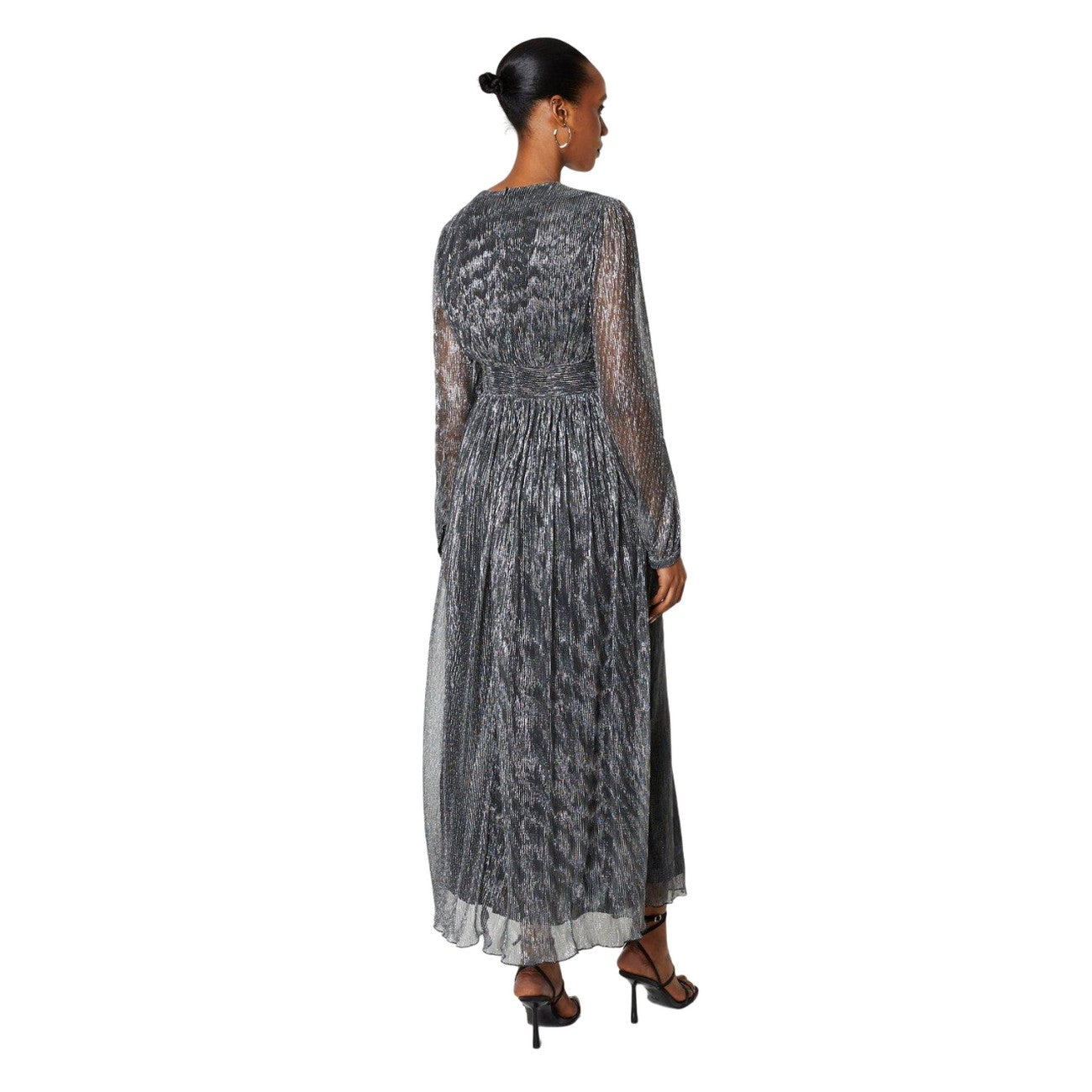 Silver - Back - Principles Womens-Ladies Plisse Pleated Midi Dress