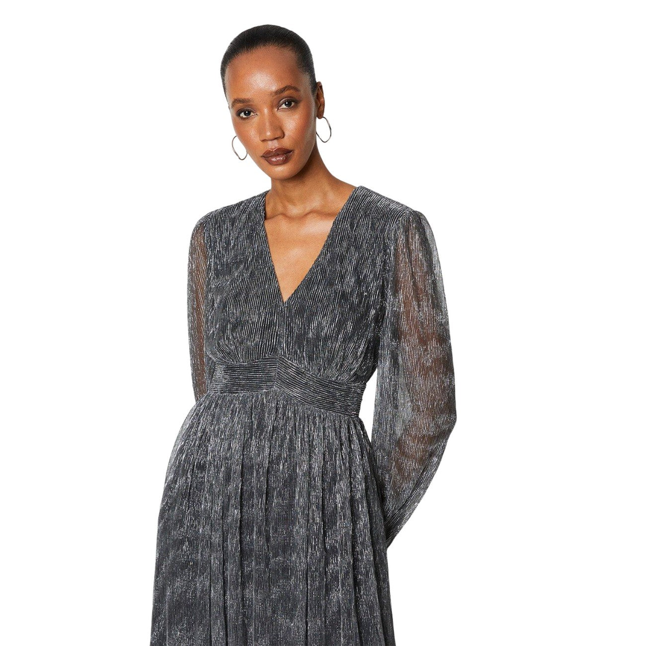 Silver - Side - Principles Womens-Ladies Plisse Pleated Midi Dress
