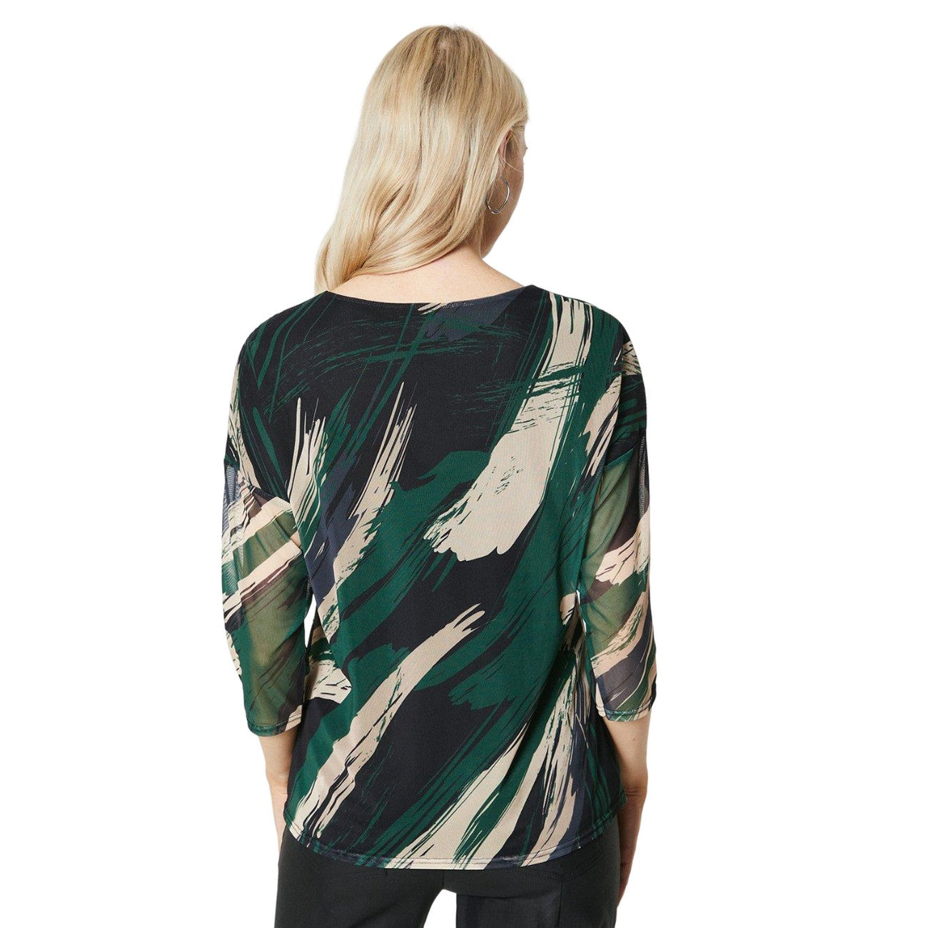 Green - Back - Principles Womens-Ladies Abstract Mesh Over Layer Top