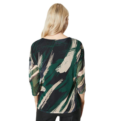 Green - Back - Principles Womens-Ladies Abstract Mesh Over Layer Top