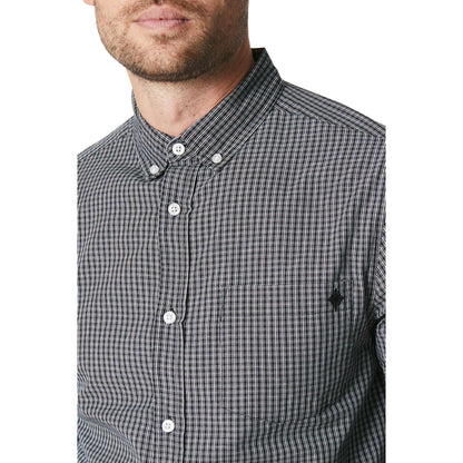 Navy - Side - Maine Mens Mini Grid Check Long-Sleeved Shirt