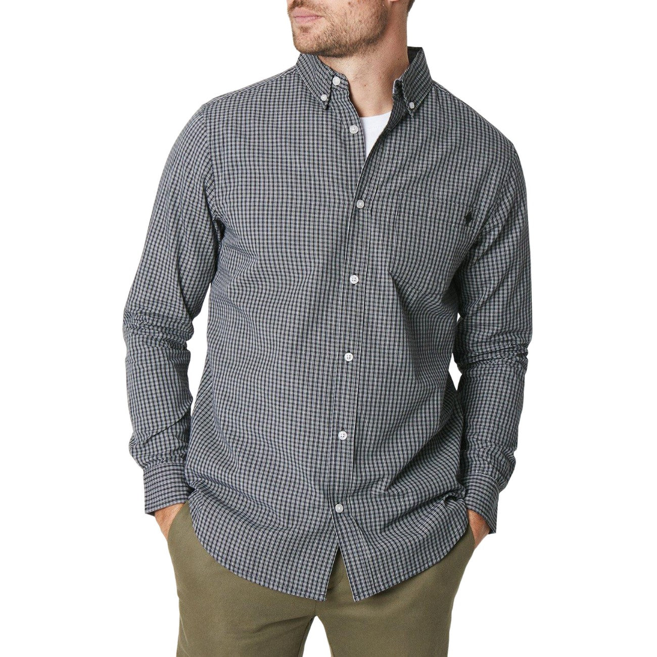 Navy - Front - Maine Mens Mini Grid Check Long-Sleeved Shirt