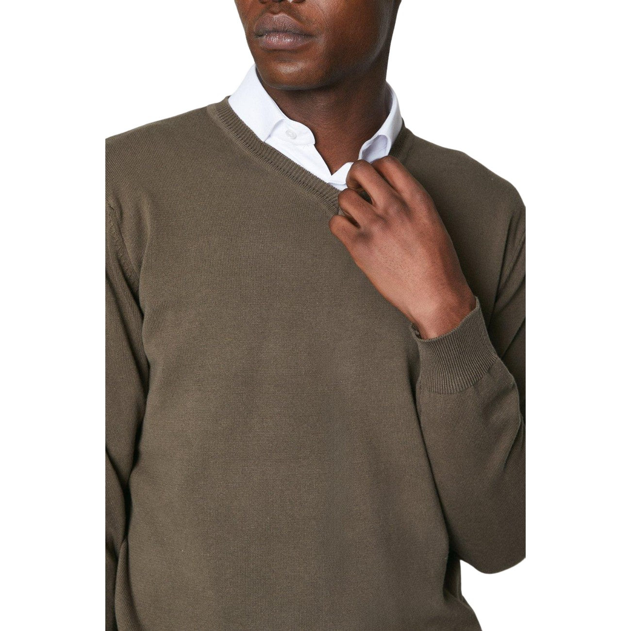 Khaki Brown - Side - Maine Mens Cotton V Neck Jumper