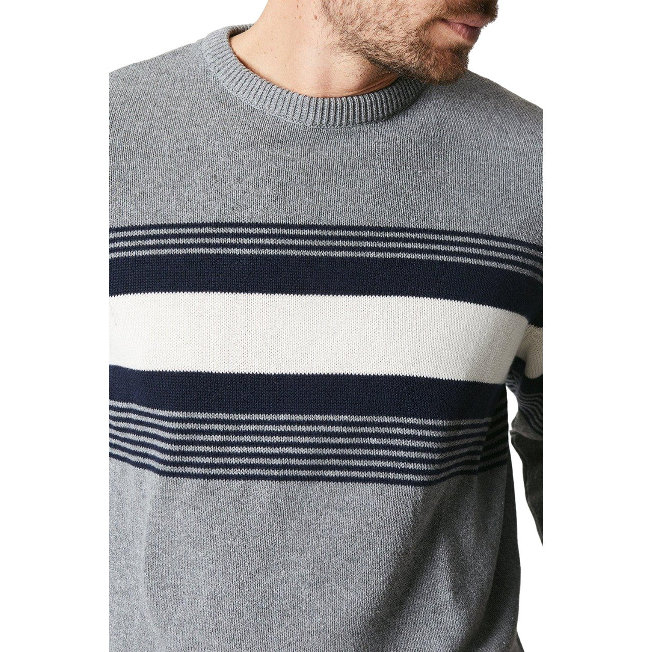 Light Grey - Side - Maine Mens Premium Chest Stripe Jumper