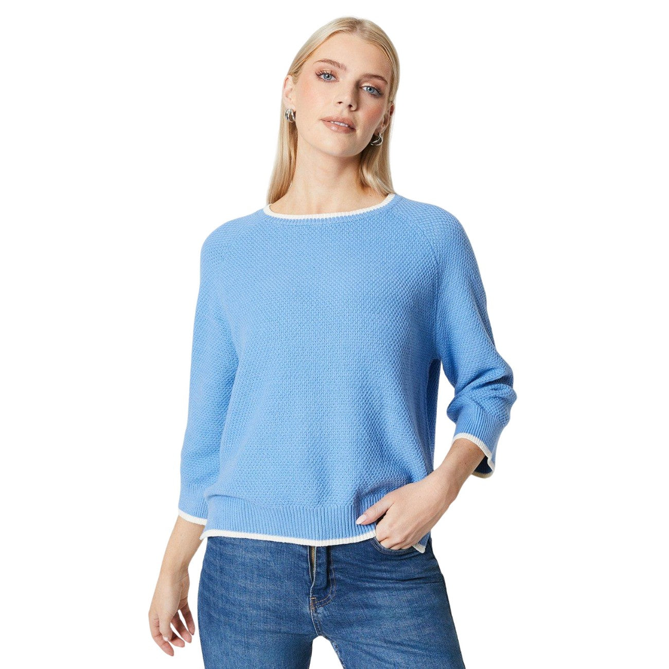 Grey Blue - Front - Principles Womens-Ladies Boxy 3-4 Sleeve Jumper