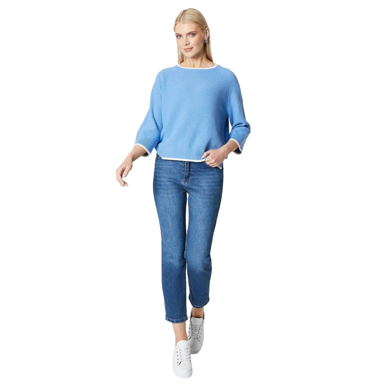 Grey Blue - Side - Principles Womens-Ladies Boxy 3-4 Sleeve Jumper