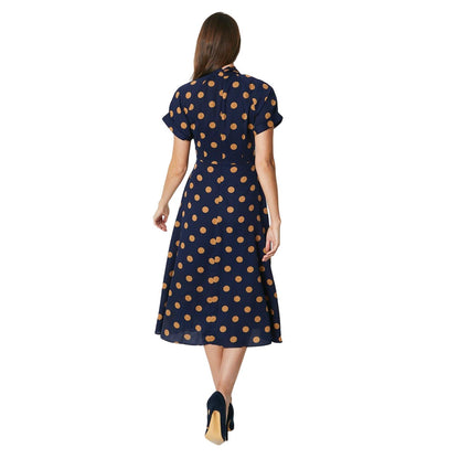 Navy - Back - Principles Womens-Ladies Spotted Twist Neck Midi Dress