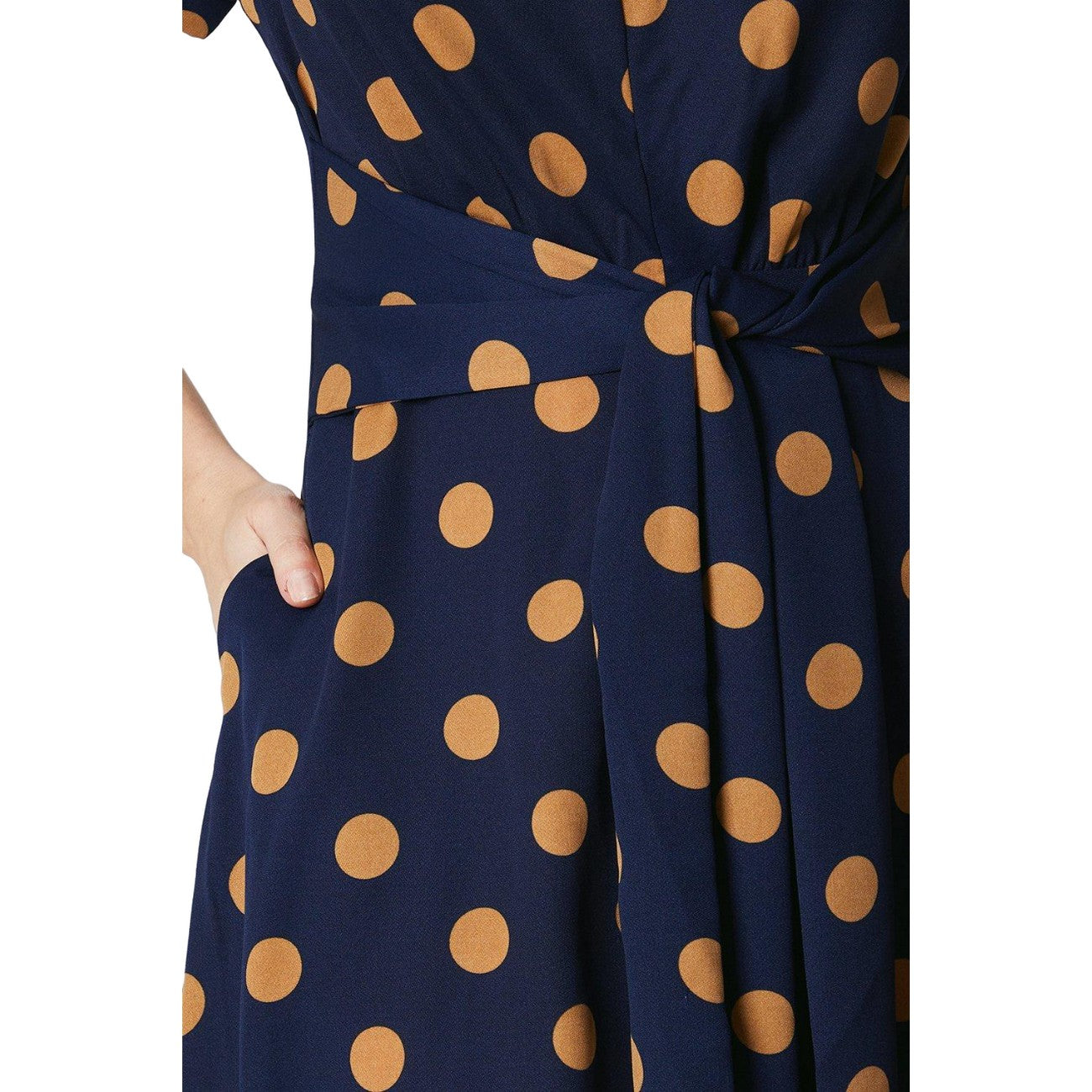 Navy - Side - Principles Womens-Ladies Spotted Twist Neck Midi Dress