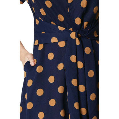 Navy - Side - Principles Womens-Ladies Spotted Twist Neck Midi Dress