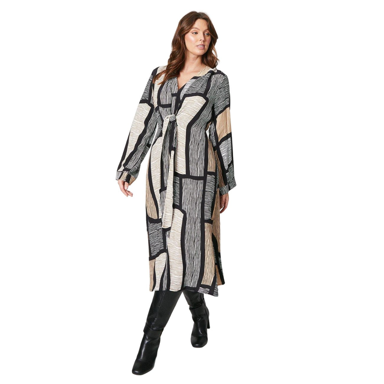 Neutral - Front - Principles Womens-Ladies Abstract Front Tie Midi Dress