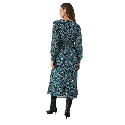 Green - Back - Principles Womens-Ladies Spotted Shirred Waist Midi Dress