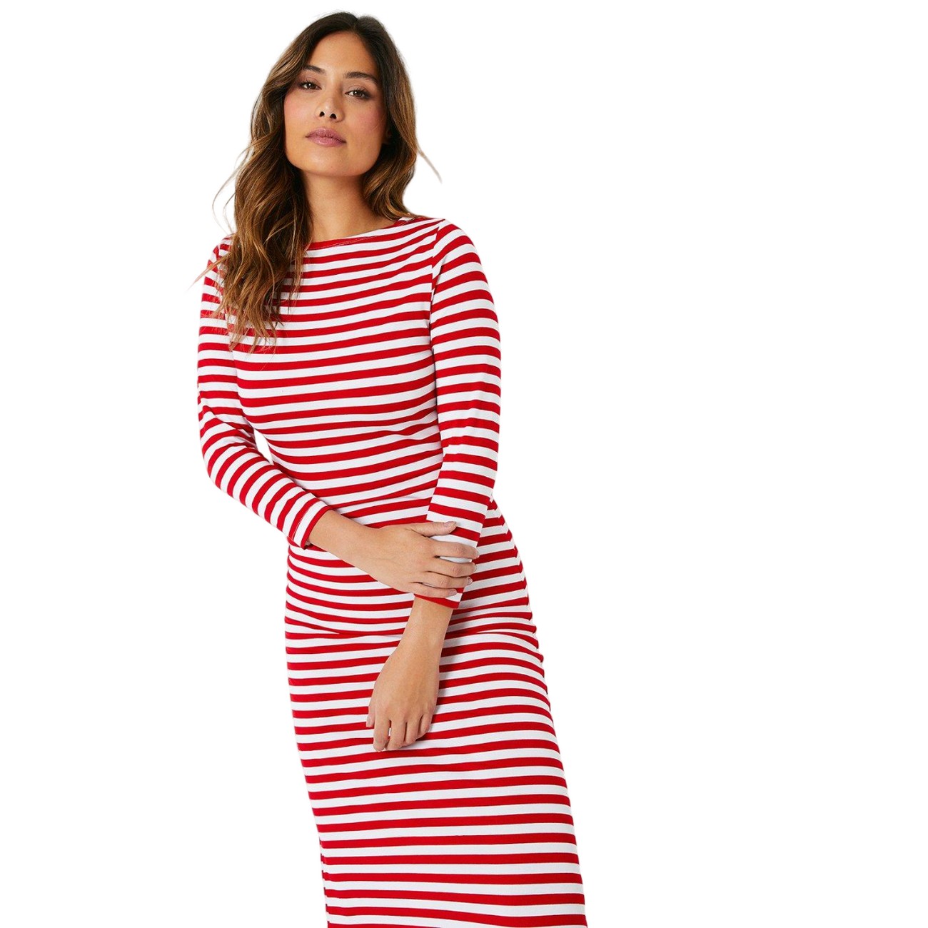 Red - Side - Principles Womens-Ladies Striped Jersey Midi Dress
