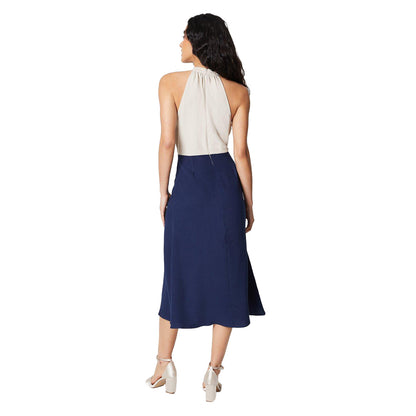 Navy - Back - Principles Womens-Ladies Contrast Halter Neck Midi Dress