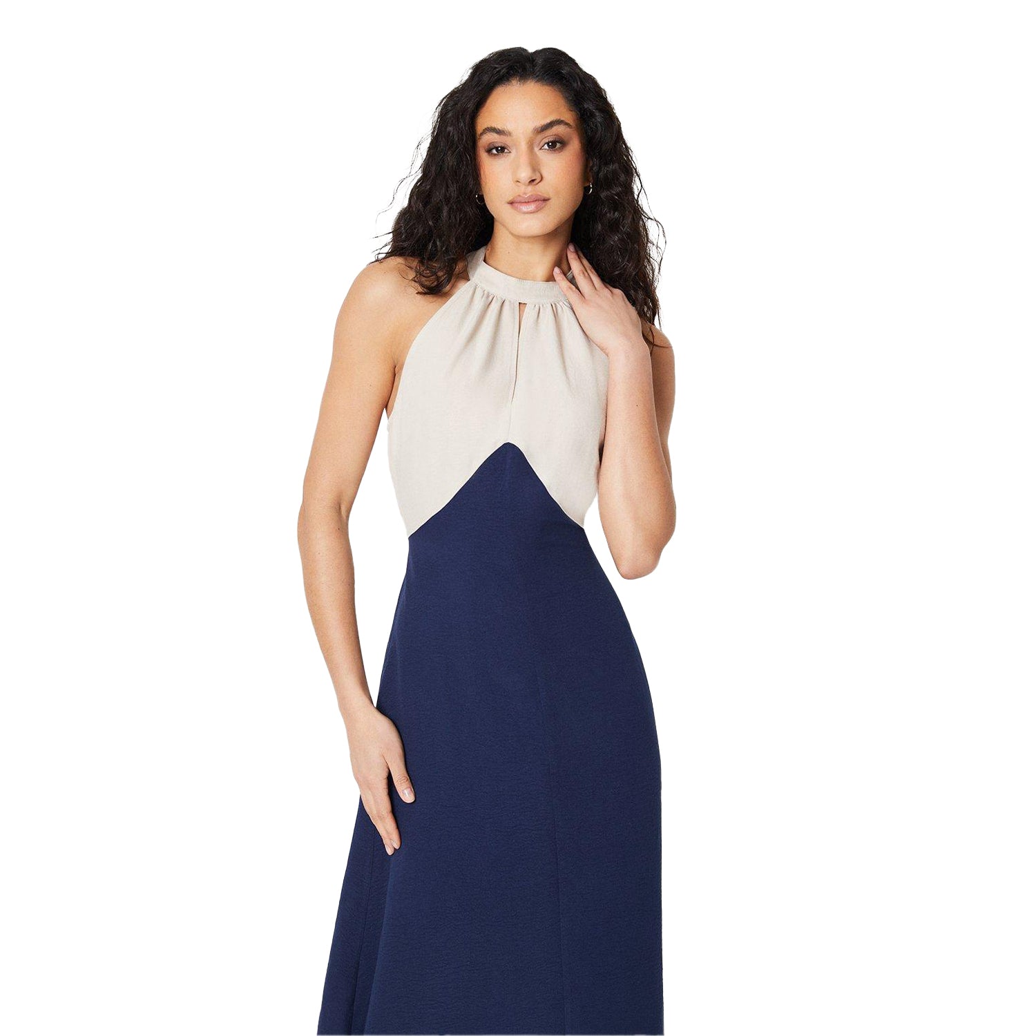 Navy - Side - Principles Womens-Ladies Contrast Halter Neck Midi Dress