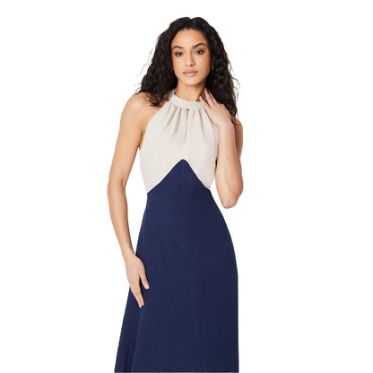 Navy - Side - Principles Womens-Ladies Contrast Halter Neck Midi Dress