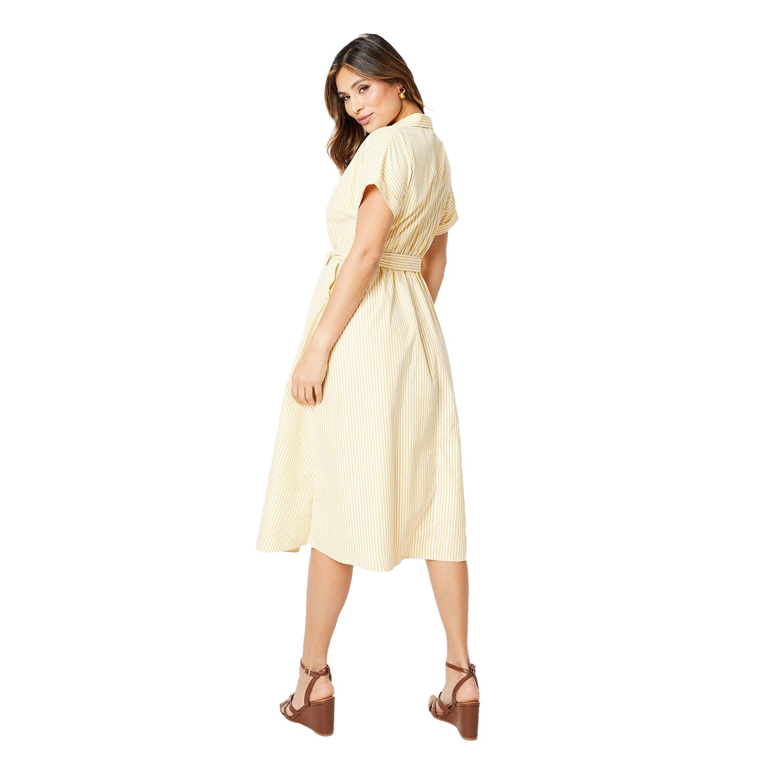 Yellow - Back - Principles Womens-Ladies Stripe Wrap Midi Dress