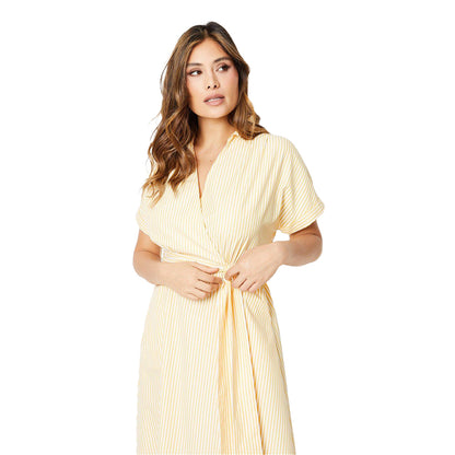 Yellow - Side - Principles Womens-Ladies Stripe Wrap Midi Dress