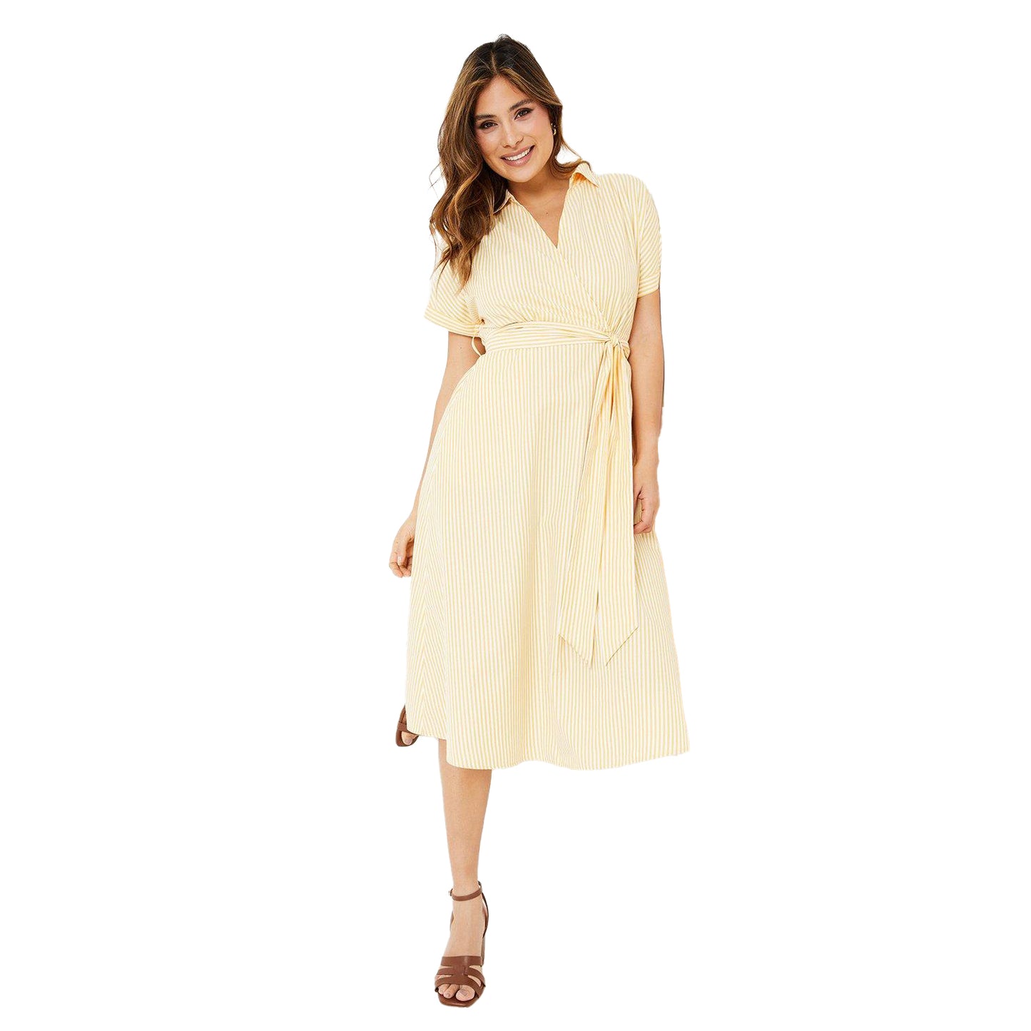 Yellow - Front - Principles Womens-Ladies Stripe Wrap Midi Dress