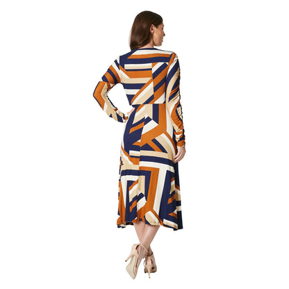 Multicoloured - Back - Principles Womens-Ladies Geometric Ruched Front Midi Dress