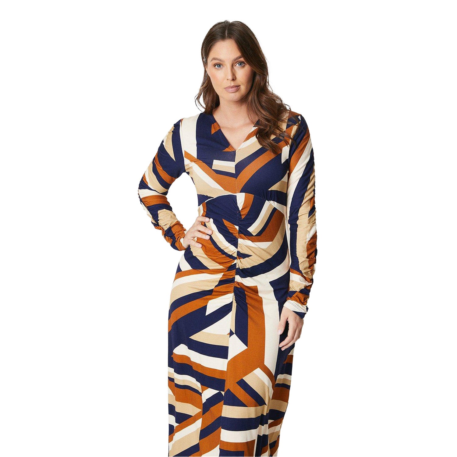 Multicoloured - Side - Principles Womens-Ladies Geometric Ruched Front Midi Dress