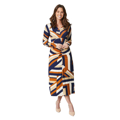 Multicoloured - Front - Principles Womens-Ladies Geometric Ruched Front Midi Dress