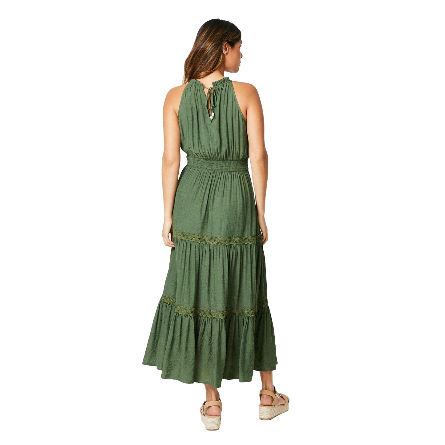 Khaki - Back - Principles Womens-Ladies Shirred Waist Maxi Dress