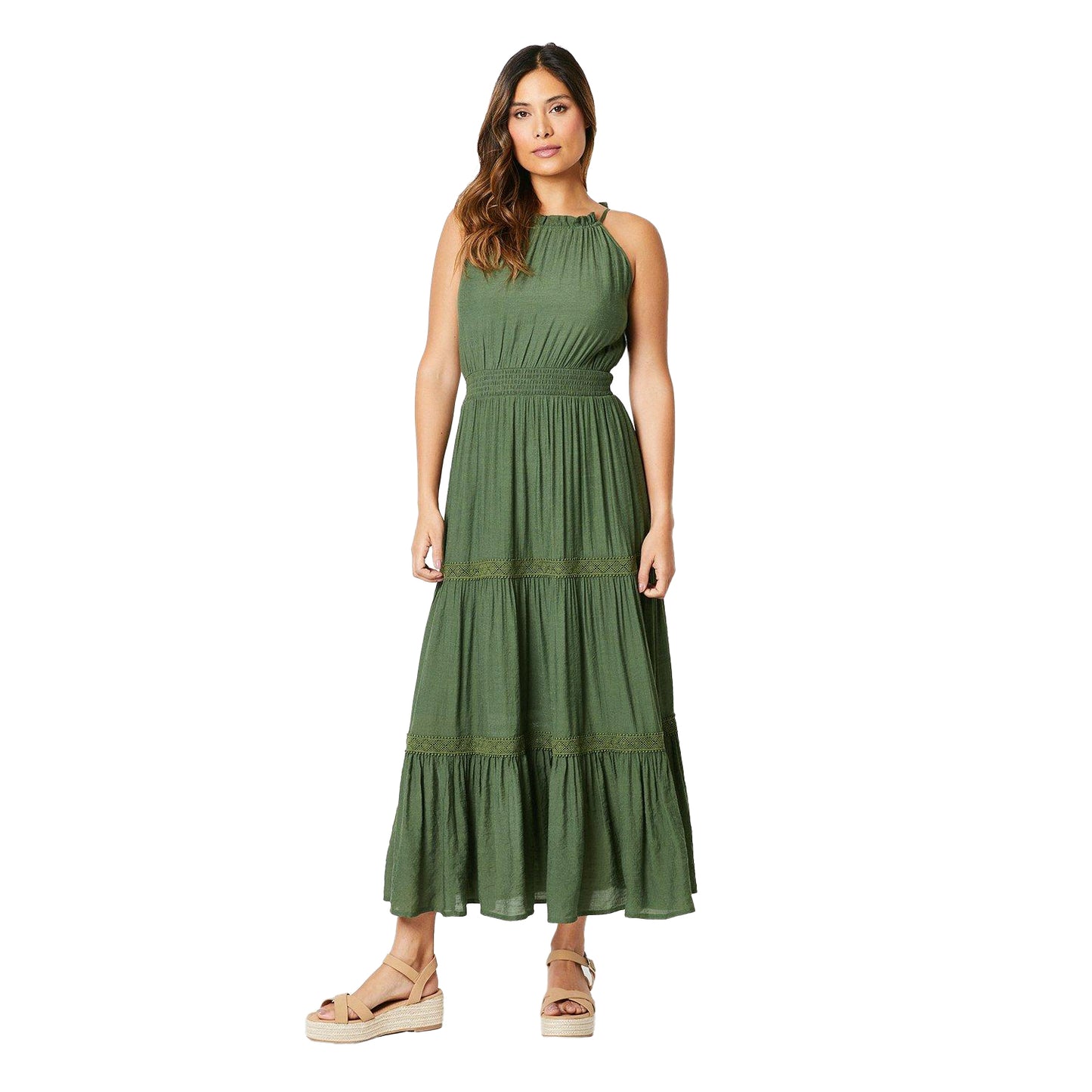 Khaki - Front - Principles Womens-Ladies Shirred Waist Maxi Dress