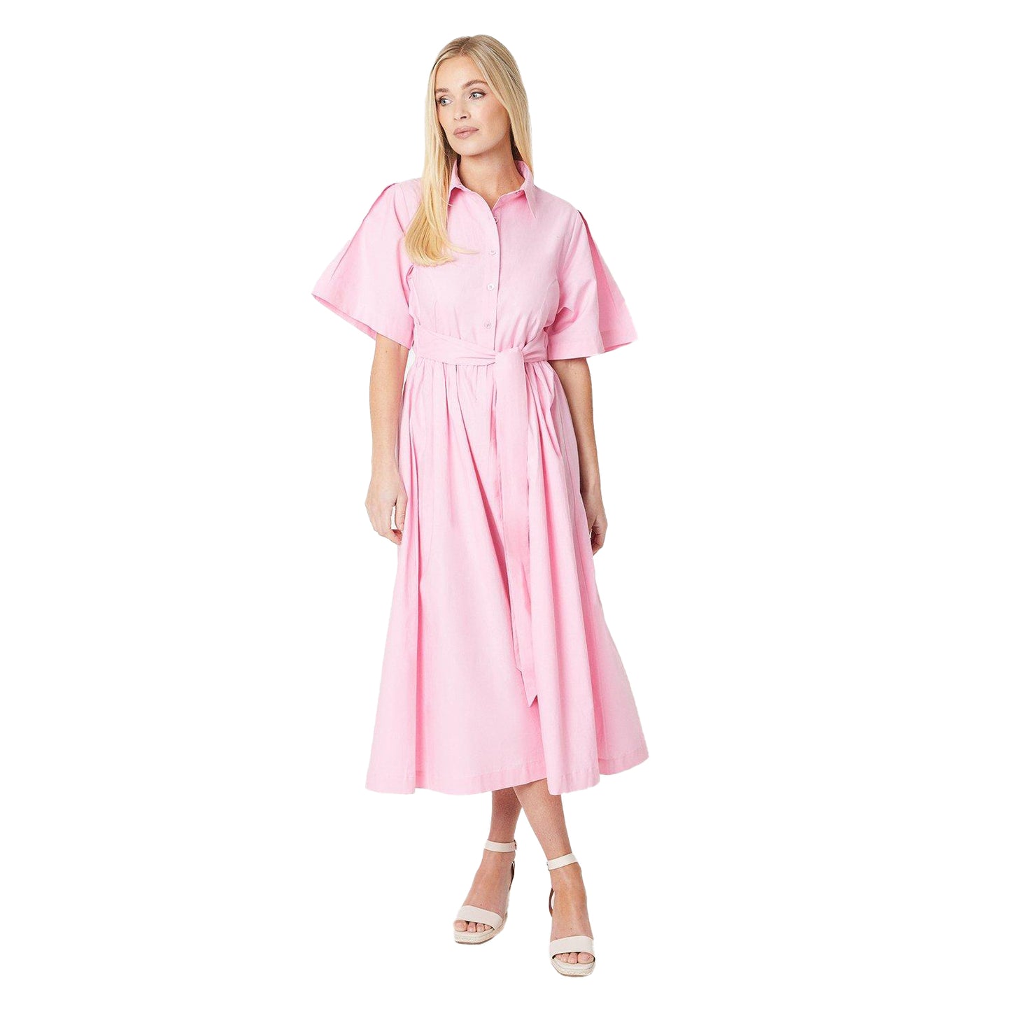 Pink - Front - Principles Womens-Ladies Belted Cotton Petite Midi Dress