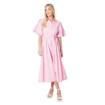 Pink - Front - Principles Womens-Ladies Belted Cotton Petite Midi Dress