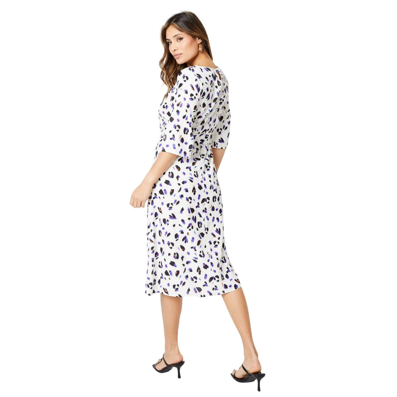 Ivory - Back - Principles Womens-Ladies Animal Print Belt Midi Dress