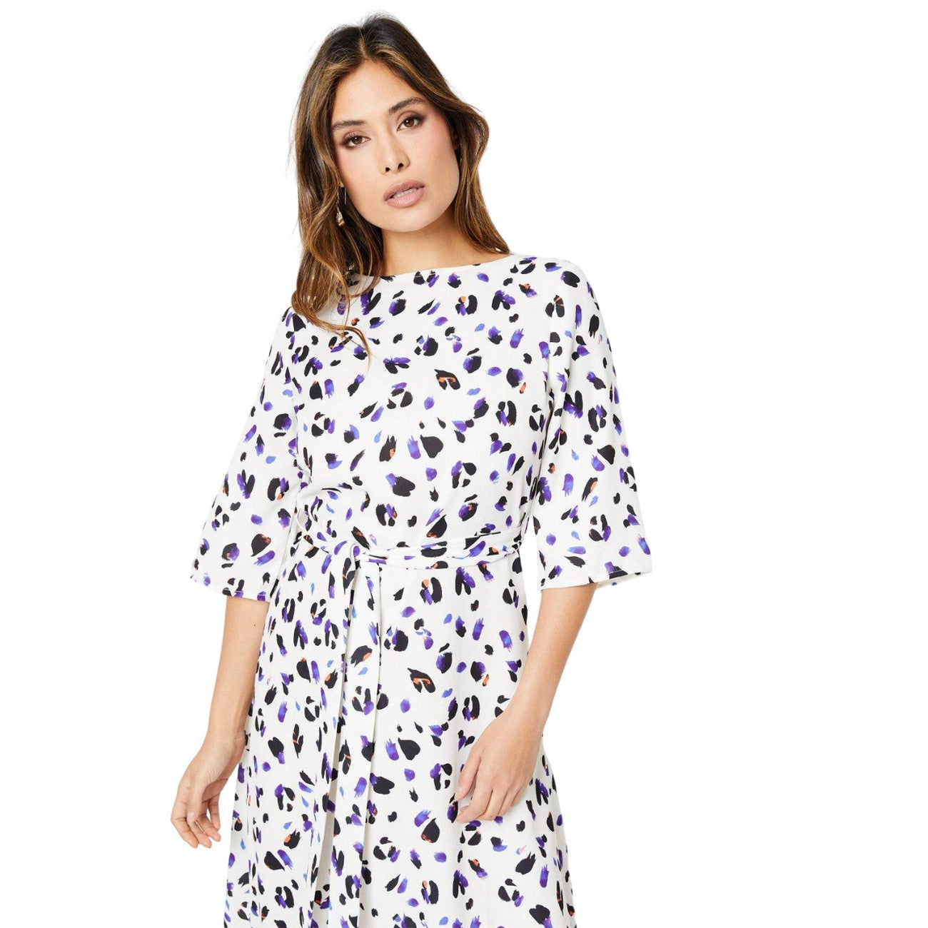 Ivory - Side - Principles Womens-Ladies Animal Print Belt Midi Dress