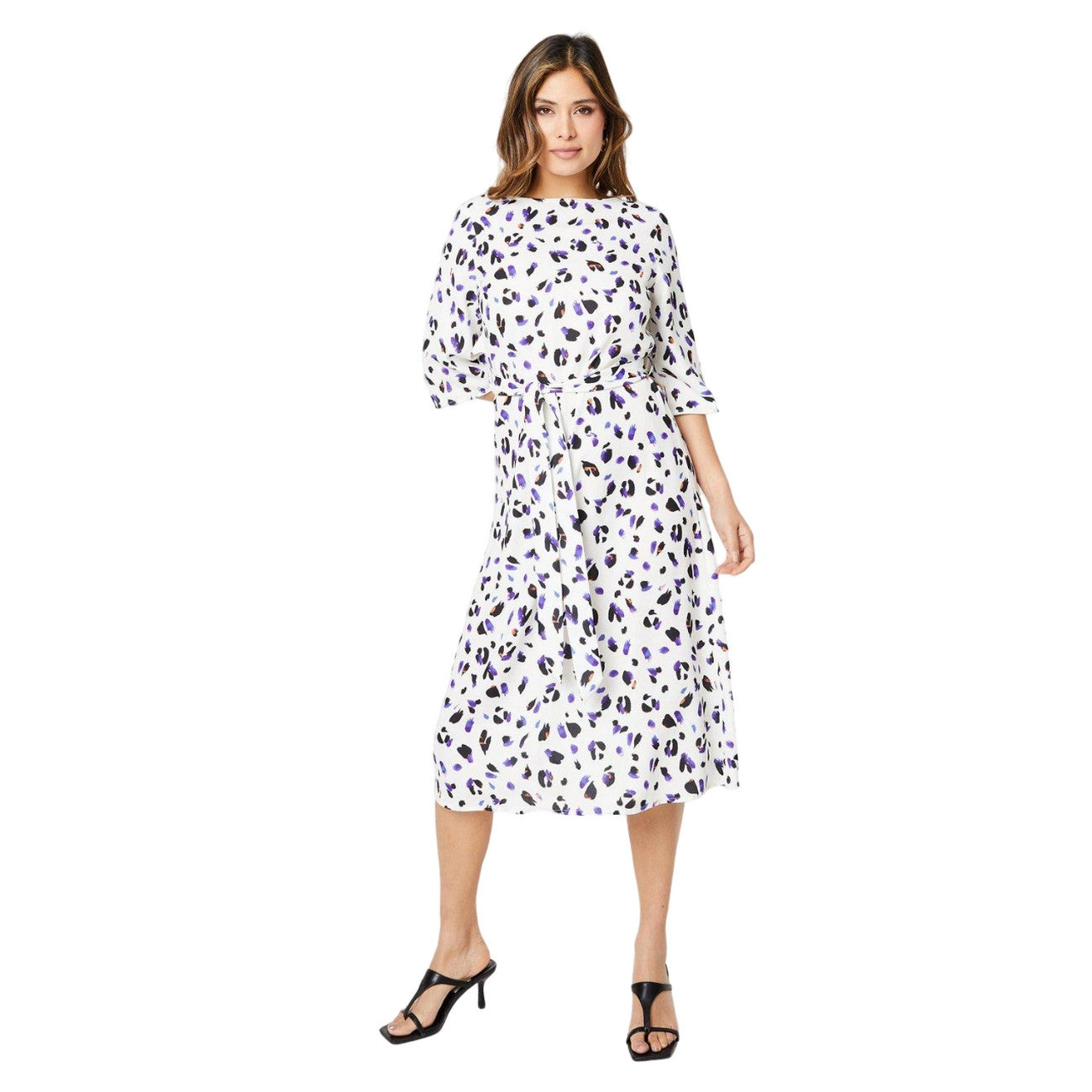 Ivory - Front - Principles Womens-Ladies Animal Print Belt Midi Dress