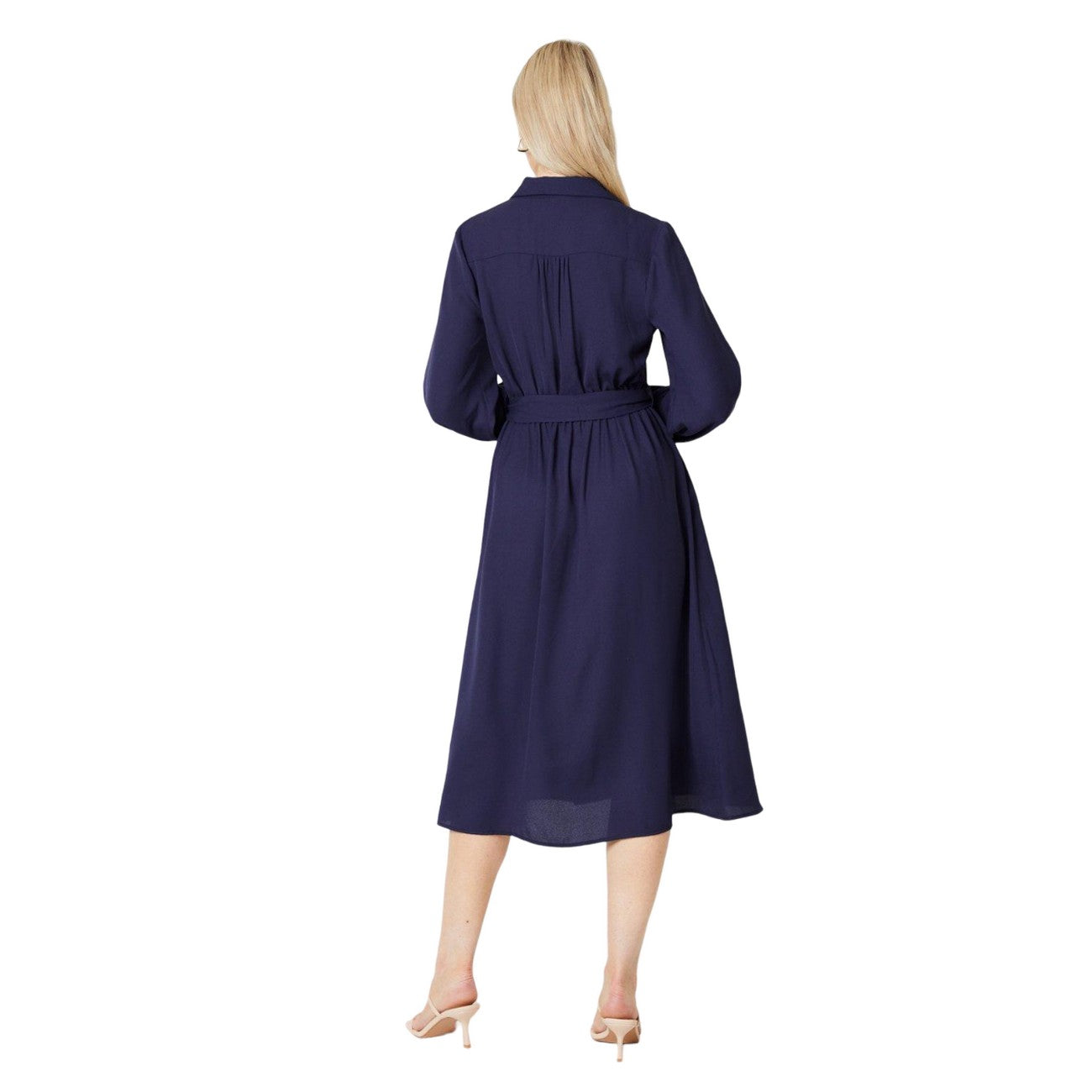 Navy - Back - Principles Womens-Ladies Belted Midi Shirt Dress