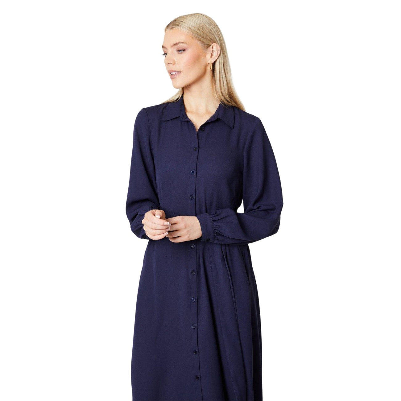 Navy - Side - Principles Womens-Ladies Belted Midi Shirt Dress