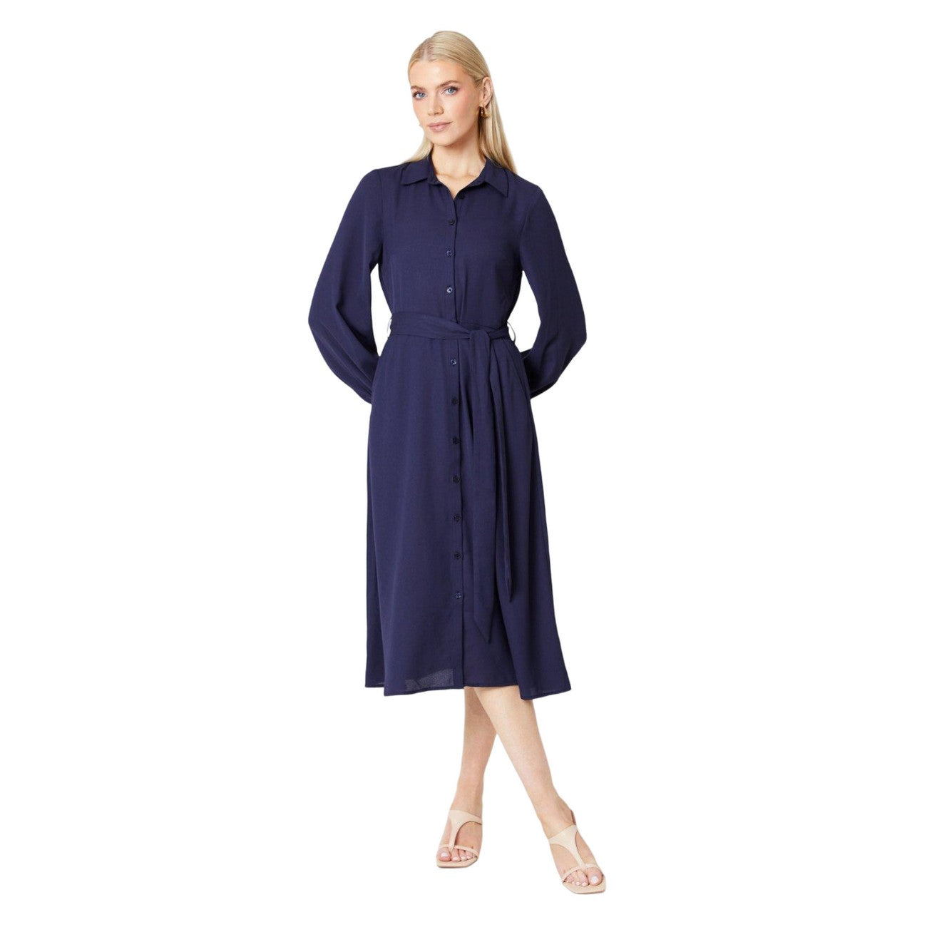 Navy - Front - Principles Womens-Ladies Belted Midi Shirt Dress