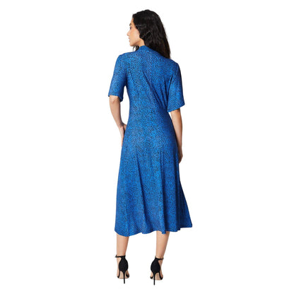Cobalt - Back - Principles Womens-Ladies Animal Print Jersey Tie Neck Midi Dress
