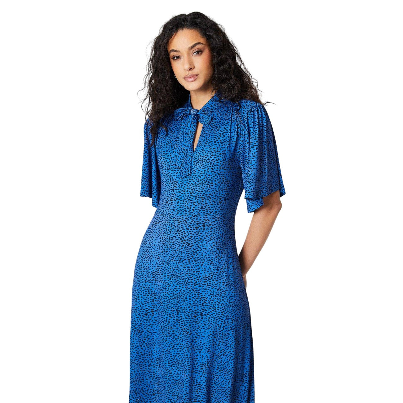 Cobalt - Side - Principles Womens-Ladies Animal Print Jersey Tie Neck Midi Dress