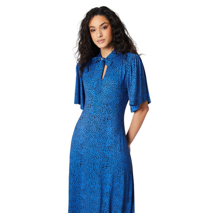 Cobalt - Side - Principles Womens-Ladies Animal Print Jersey Tie Neck Midi Dress