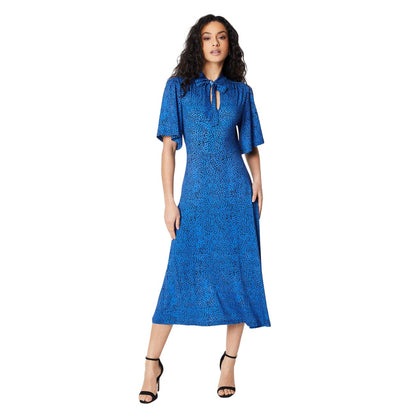 Cobalt - Front - Principles Womens-Ladies Animal Print Jersey Tie Neck Midi Dress