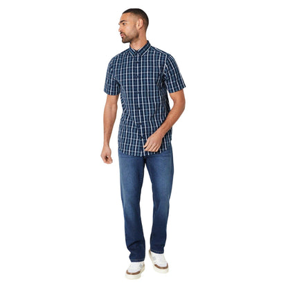 Navy - Side - Maine Mens Classic Overcheck Short-Sleeved Shirt
