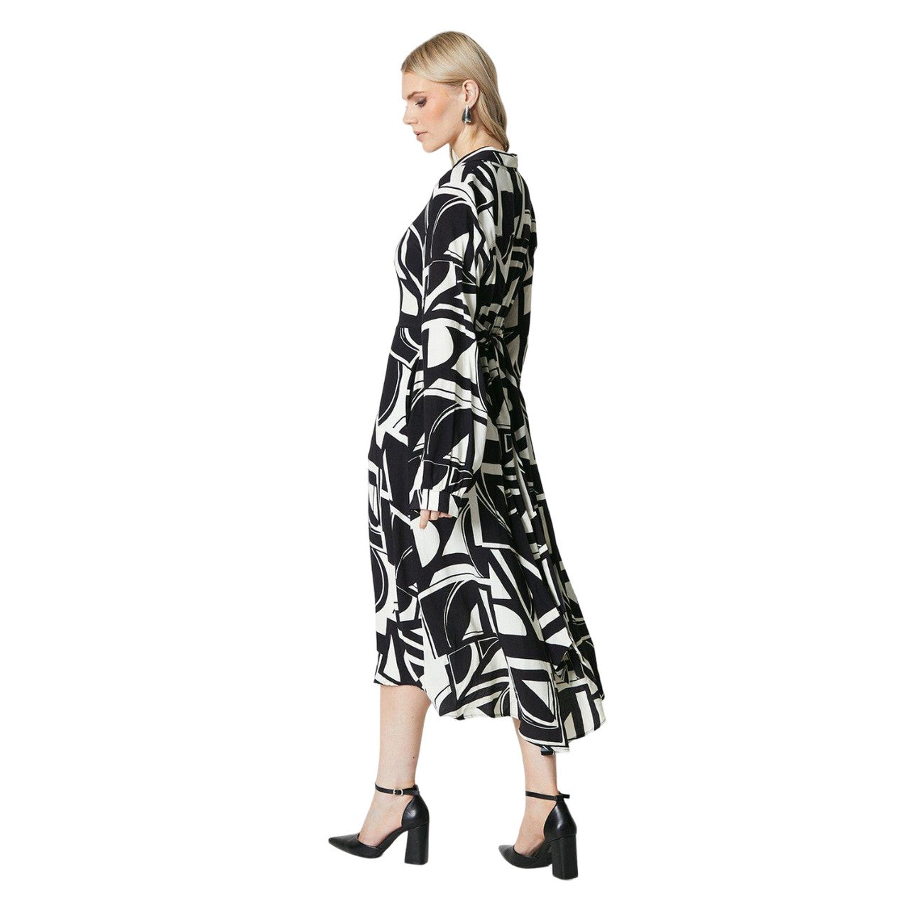 Monochrome - Back - Principles Womens-Ladies Geometric Belt Midi Dress