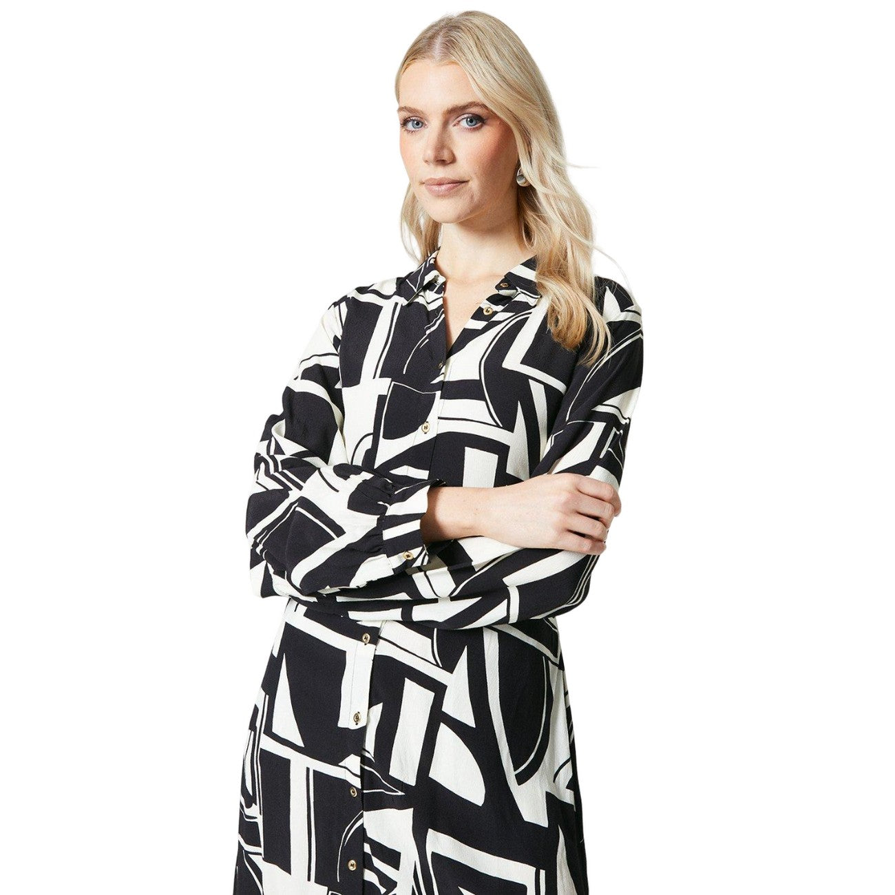 Monochrome - Side - Principles Womens-Ladies Geometric Belt Midi Dress