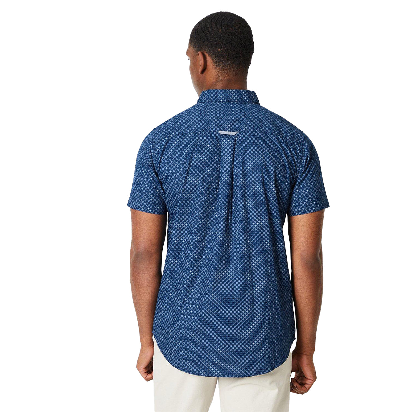 Dark Blue - Back - Maine Mens Dotted Short-Sleeved Shirt