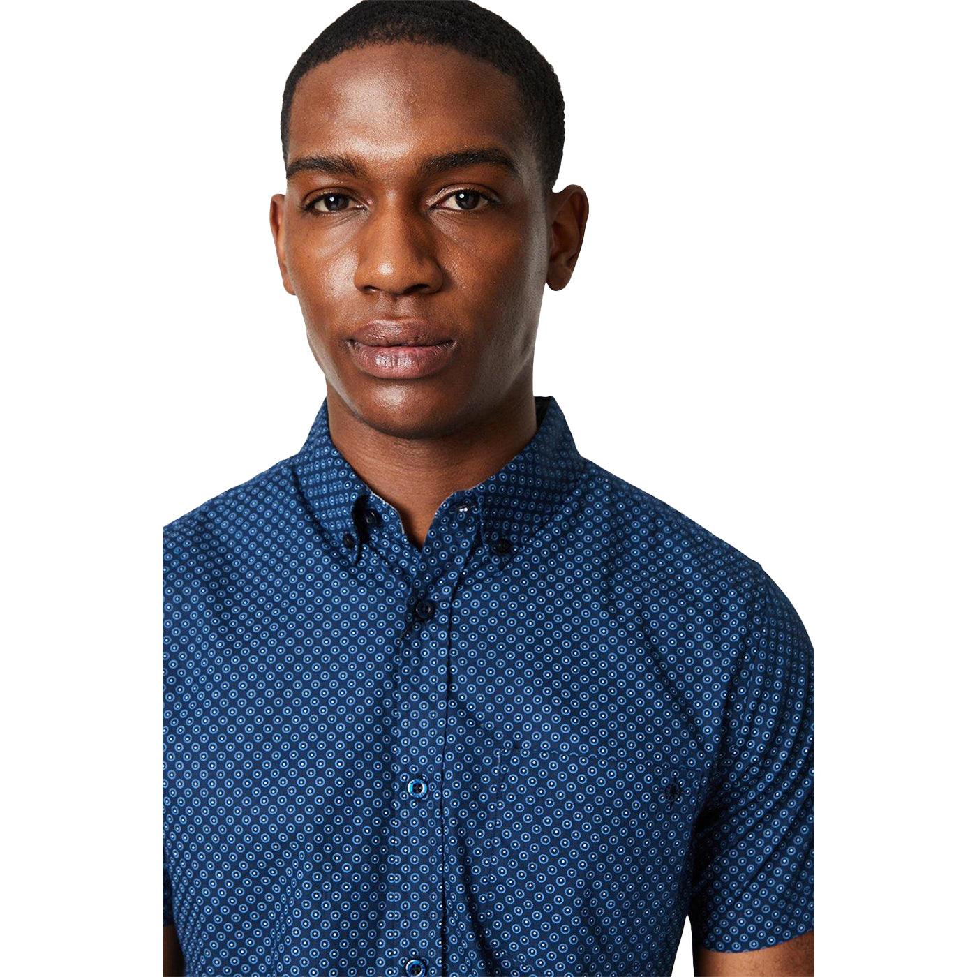 Dark Blue - Side - Maine Mens Dotted Short-Sleeved Shirt