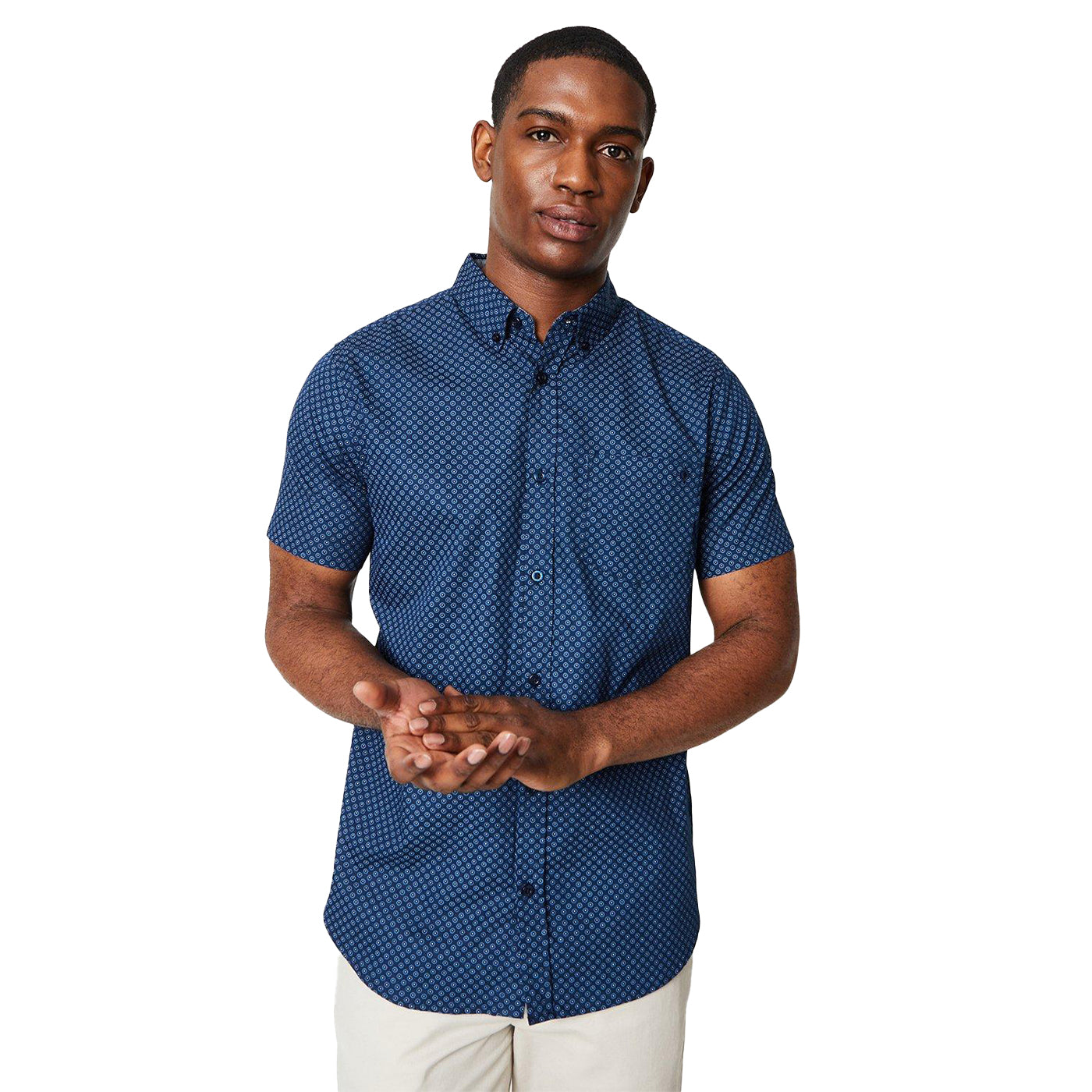 Dark Blue - Front - Maine Mens Dotted Short-Sleeved Shirt