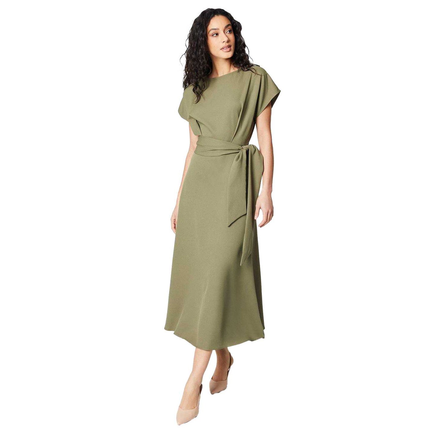 Olive - Front - Principles Womens-Ladies Waist Tie Midi Dress