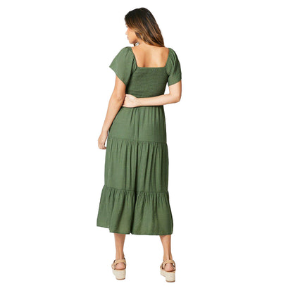 Khaki Green - Back - Principles Womens-Ladies Shirred Bodice Midi Dress