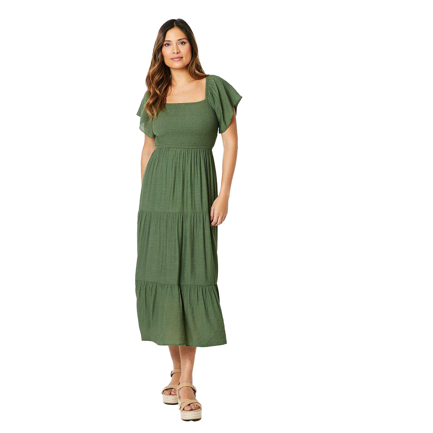 Khaki Green - Lifestyle - Principles Womens-Ladies Shirred Bodice Midi Dress